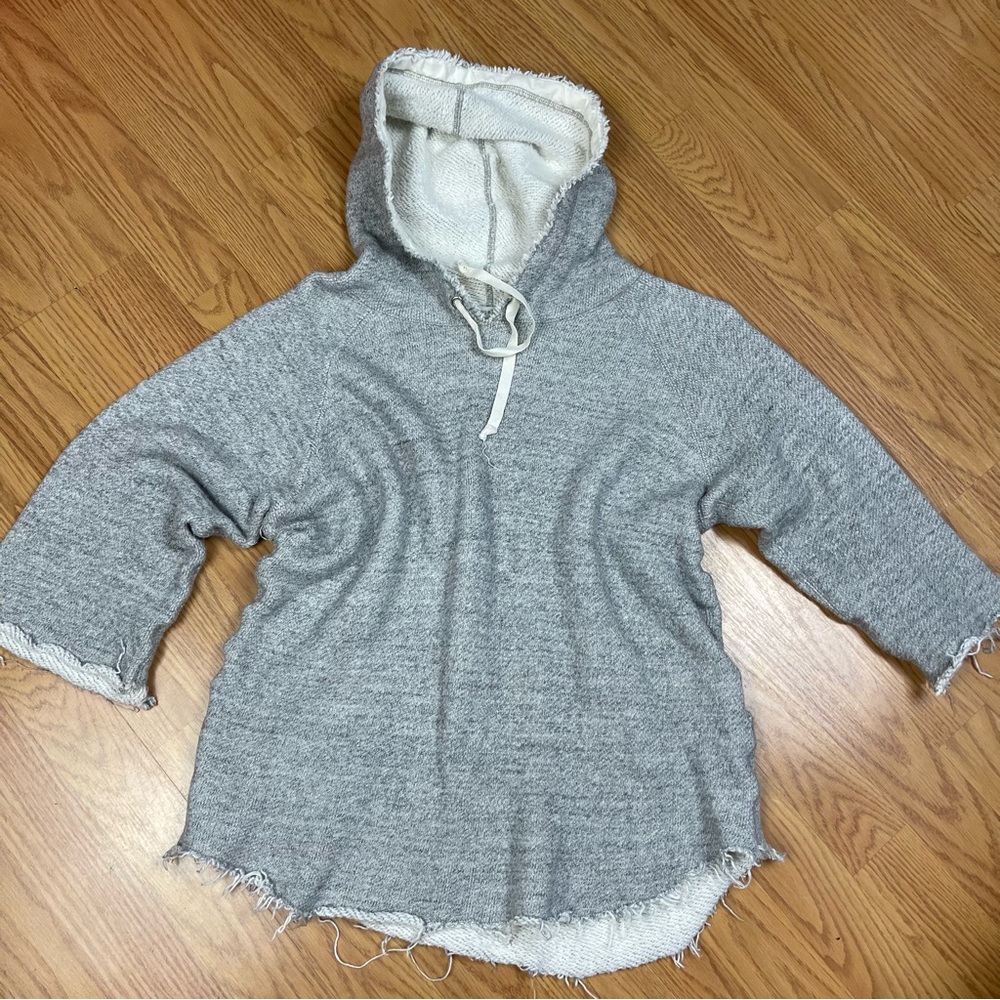 VoeU * T Luxe Japanese Cotton Frayed Raw Hem Grey Heather Hoodie